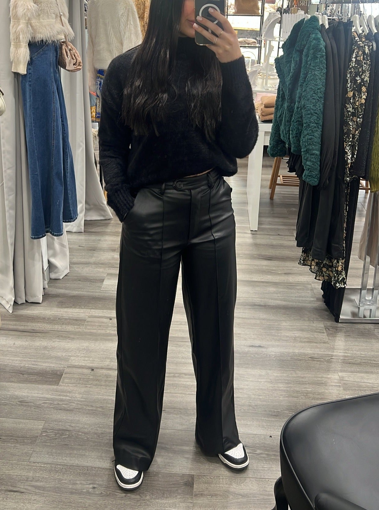 Faux Leather Wide Leg Pants