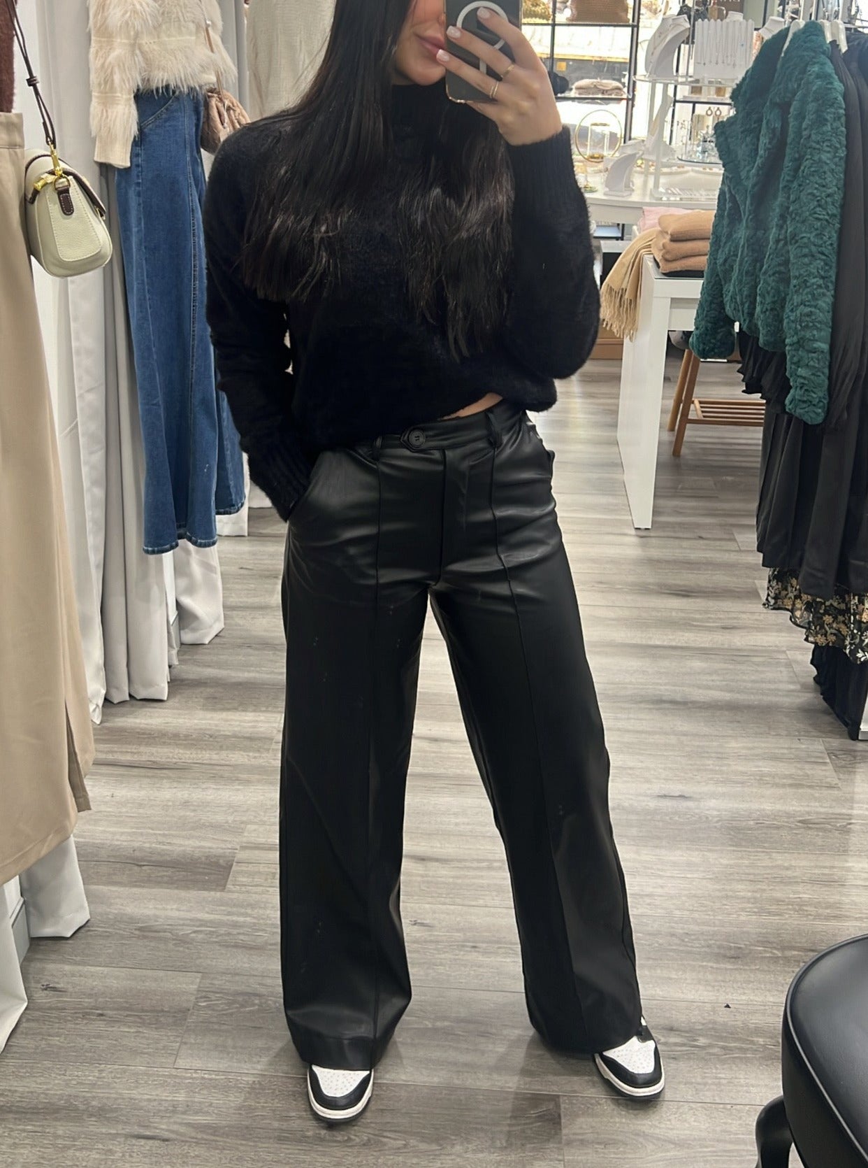 Faux Leather Wide Leg Pants