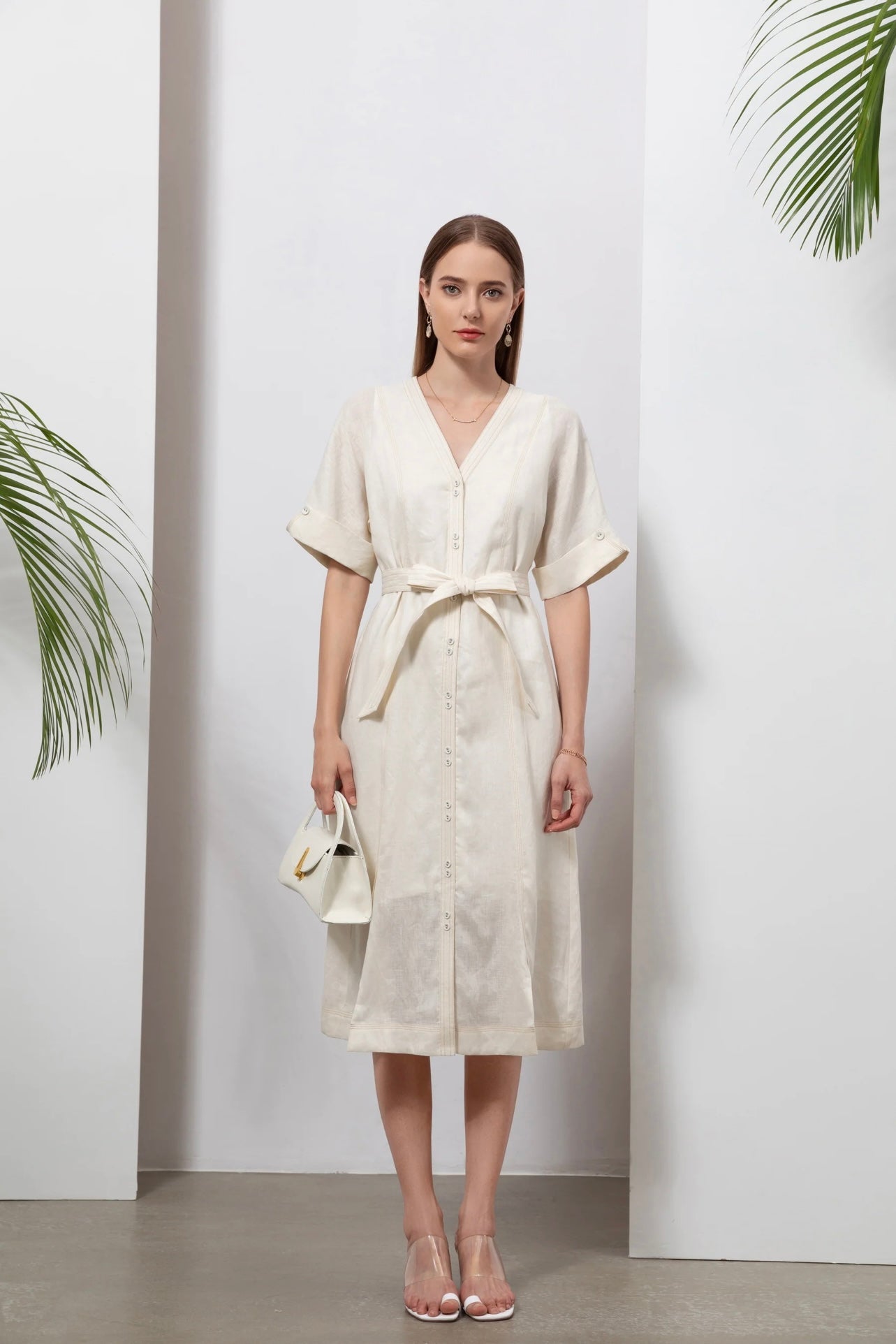 GDS Marceline Linen Dress Lily White