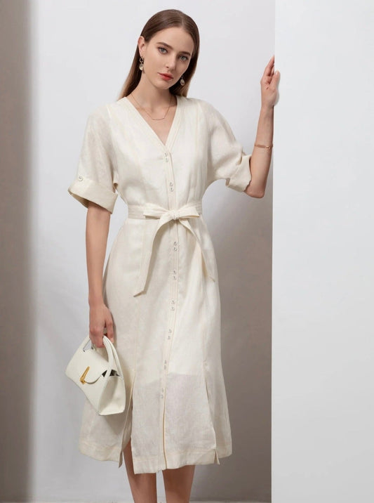 GDS Marceline Linen Dress Lily White